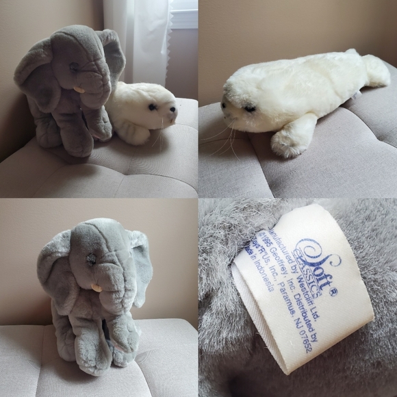 Vintage 1995 set of 2 Soft Classics Toys R US plush stuffed animals elephant - Picture 5 of 5